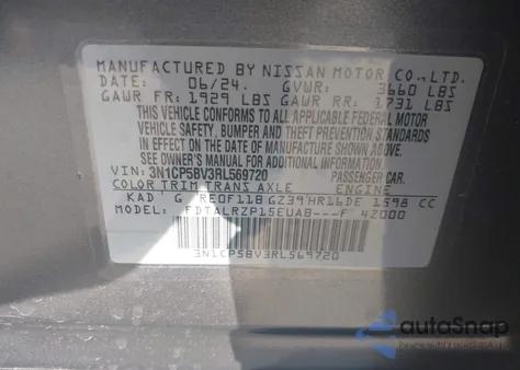 2024 Nissan Kicks S Xtronic Cvt from USA, damaged, VIN 3N1CP5BV3RL569720